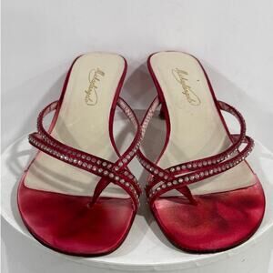 Y2K Michaelangelo Marly Red Satin Rhinestone Strappy Kitten Heel Sandals 8M